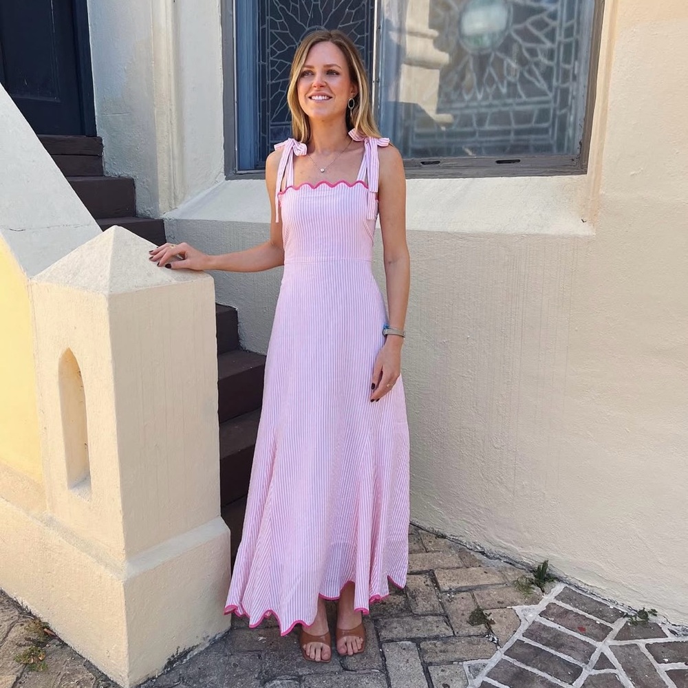 Madison Mathews Women’s L Abigail Maxi Dress in Pink Seersucker